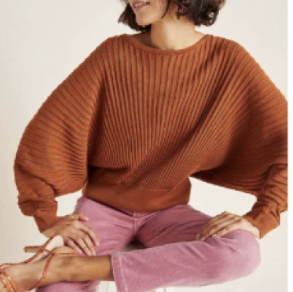 Anthropologie Karla Boat Neck Accordion Ribbed Dolman Sleeve Sweater-S